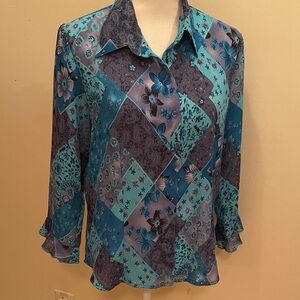 Jonathan Martin teal and smoke Patchwork Blouse